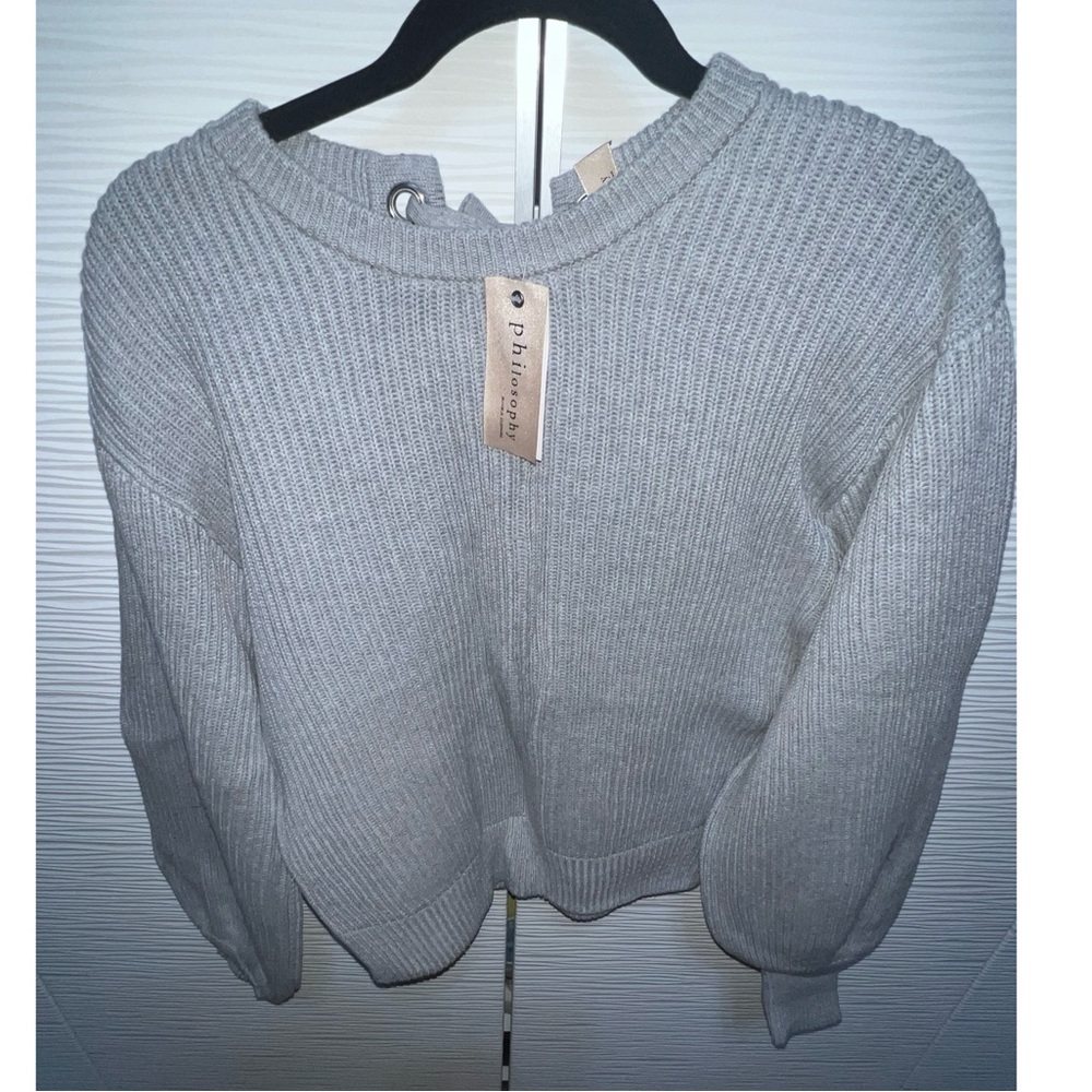 Philosophy gray tie back sweater